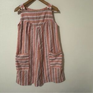 Vintage Krispy Gudnason Stripe Seersucker Sleeveless Pinafore Mini Dress Pink-S